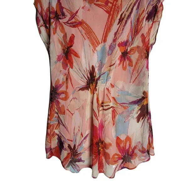 Cupio Womens Small Short Sleeve Pink Floral Tee Top - Picture 2 of 3